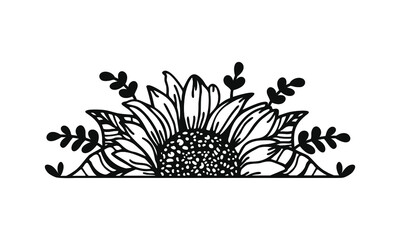 Half sunflower, border, Split, monogram, vector illustration