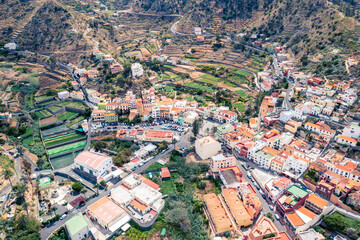 Fototapeta premium La Gomera - Roque El Cano and town Vallehermoso from above. La Gomera, Canary Islands.
