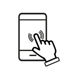 Hand icon, finger presses on the phone screen. vector