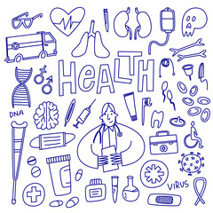 health doodle vector illustration, ideal for web, print
