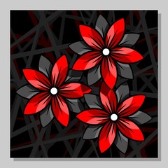 Stylized red flowers on an abstract background. Wall art, poster design. 
