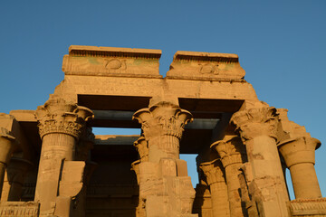 A group of ancient pillars made of stone from From the temple of Kom Ombo Aswan, Egypt
