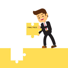 Businessman assembled jigsaw final Piece