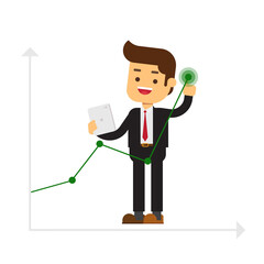 Businessman draws a graph going up