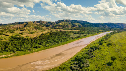 theodore, roosevelt, north dakota, national park, north unit, missouri, little, river, aerial, landscape, nature, sky, panorama, view, mountain, countryside, green, hill, field, panoramic, rural, coun