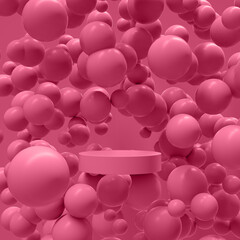 Soft balls in a chaotic / random order with room for products that can be inserted - 3D rendering