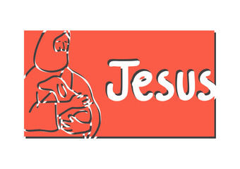 Draw cartoon Jesus and lambs as a vector, able to be used with various media and designs.