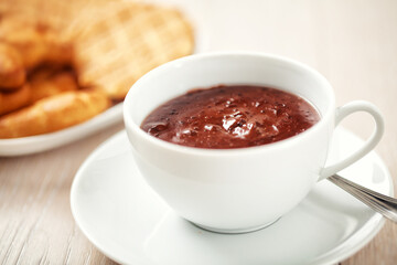 Hot chocolate with biscuits. High quality photo.