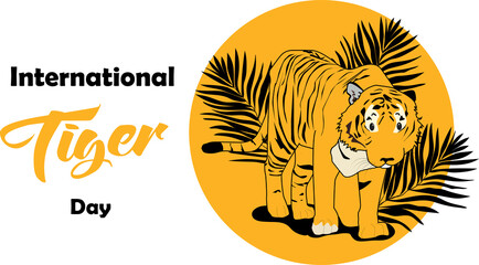 International Tiger Day. Vanner in yellow and black colors. Save the tigers.