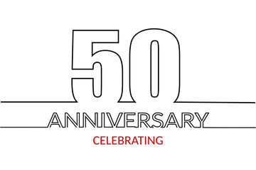 Continuous one line of a anniversary numbers fifty in silhouette. Linear stylized. Minimalist. Celebrating concept