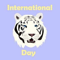 White tiger with blue eyes. International tigers day poster. 