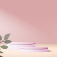 Abstract background with pink color geometric 3d podiums. Vector illustration