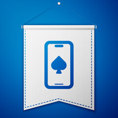 Blue Online poker table game icon isolated on blue background. Online casino. White pennant template. Vector