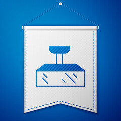 Blue Studio light bulb in softbox icon isolated on blue background. Shadow reflection design. White pennant template. Vector