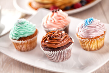 Selection of Colored Cupcakes on a Plate. High quality photo.