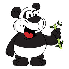 Funny Little Panda cartoon character smiles and eat bamboo, best for sticker, mascot, and logo for animal education of children