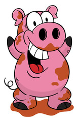 Funny little pig cartoon characters playing with mud, suitable for sticker, logo, or mascot for farm product