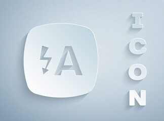 Paper cut Auto flash icon isolated on grey background. Automatic flash. Paper art style. Vector