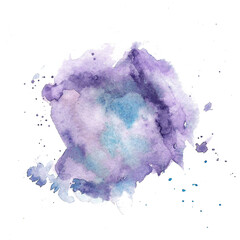Watercolor violet blue splot, bolb blur isolated on white. 