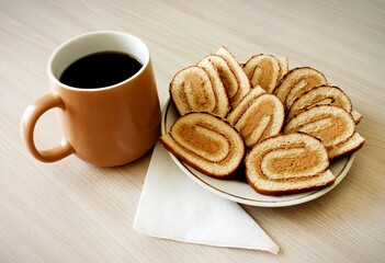 Breakfast, the morning meal on the table in the kitchen