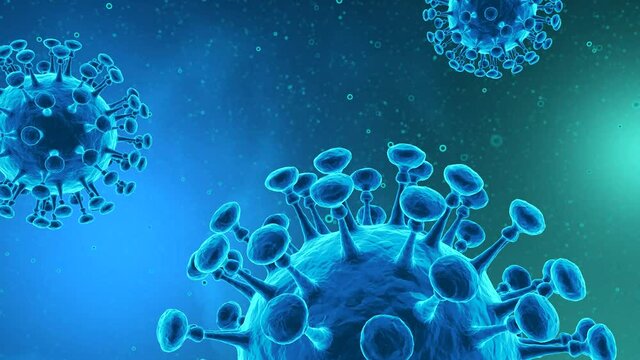 Coronavirus disease COVID-19 outbreak. Microscopic view of infectious SARS-CoV-2 virus cells. 3D endless loop animation