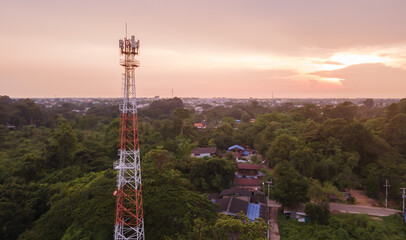 Antenna transmitting internet at Thailand in the evening, beautiful sky.
