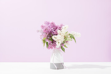 Bouquet delicate lilac flowers in vase