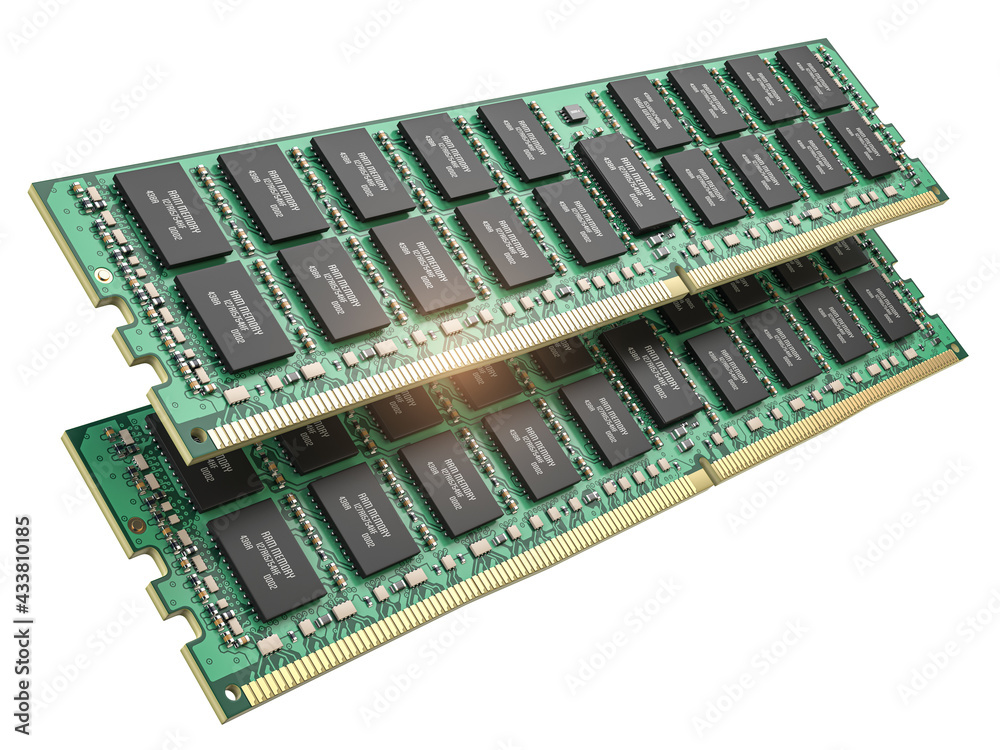 Poster DDR ram computer memory modules isolated on white.