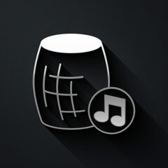 Fototapeta na wymiar Silver Voice assistant icon isolated on black background. Voice control user interface smart speaker. Long shadow style. Vector