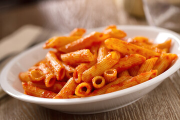 Pasta with Tomato Sauce on a plate. High quality photo.