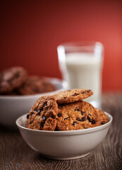 Chocolate chip cookies on a bowl. High quality photo.