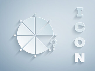 Paper cut Circle of pieces icon isolated on grey background. Paper art style. Vector