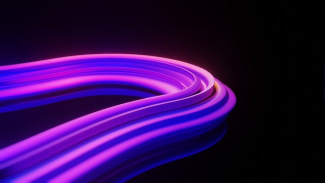 Purple line pattern abstract artistic illustration in black background with focus camera. 3D illustration for background and  wallpaper 