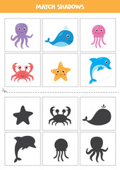 Fototapeta premium Find shadows of sea animals. Cards for kids.