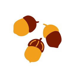 Autumn acorns. Vector flat illustration on an isolated white background. Autumn decor, background element for printing, packaging and greeting cards.