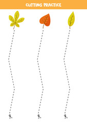 Cutting practice for children with cute autumn leaves.