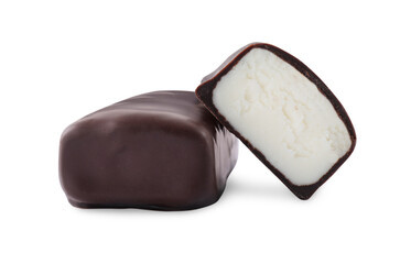 Delicious cut and whole glazed cheeses on white background