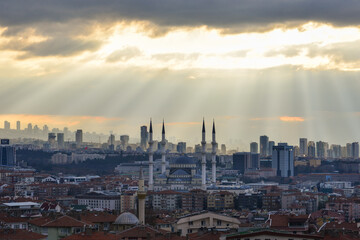 Title: Ankara cityscape with a view of Kocatepe Mosque during sunset - Ankara, Turkey