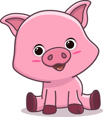 cute baby  pig cartoon sitting isolated on white background