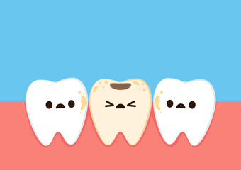 Teeth character design. Teeth cartoon vector. dental equipment vector. Tooth cavity.