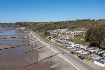 View of Amroth Beach on the Pembrokeshire coast in winter with very few people. It is more popular in the summer with families enjoying the sea and sand.