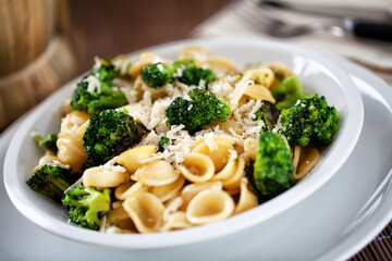 Bowl of Pasta with Broccoli. Typical Italian Dish.