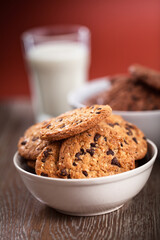 Chocolate chip cookies on a bowl. High quality photo.