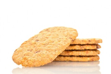 Several cookies with pieces of fruit, close-up, isolated on white.