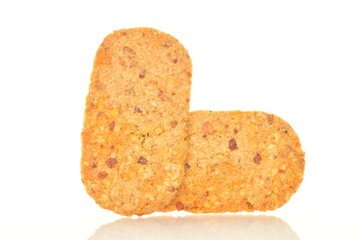 Two cookies with pieces of fruit, close-up, isolated on white.