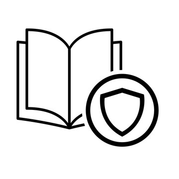 Book icon, schield open education textbook, library vector illustration  symbol. learning design isolated white background
