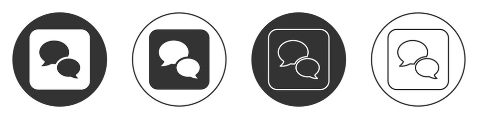 Black Speech bubble chat icon isolated on white background. Message icon. Communication or comment chat symbol. Circle button. Vector