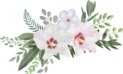 白い花と葉っぱの繊細な装飾　ベクター素材