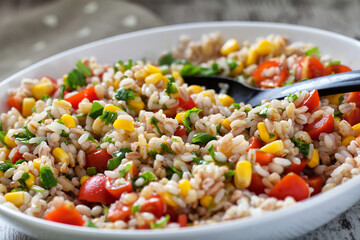 Fresh Orzo Salad With Tomatoes, cors and Basil.