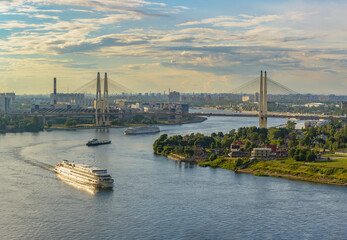Fototapeta premium Steamers set off on a river cruise to Valaam from St. Petersburg.